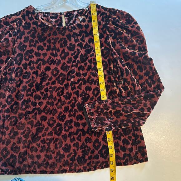 Dolan Left Coast Charley Top Womens Small Copper Leopard Puff Sleeves Velour - Picture 8 of 9